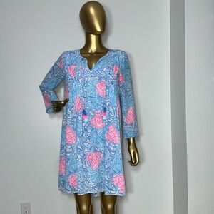 LILLY PULITZER Marlina Tunic Dress w/ Tassels Blue Pink Shells EUC $178 ~ Size M